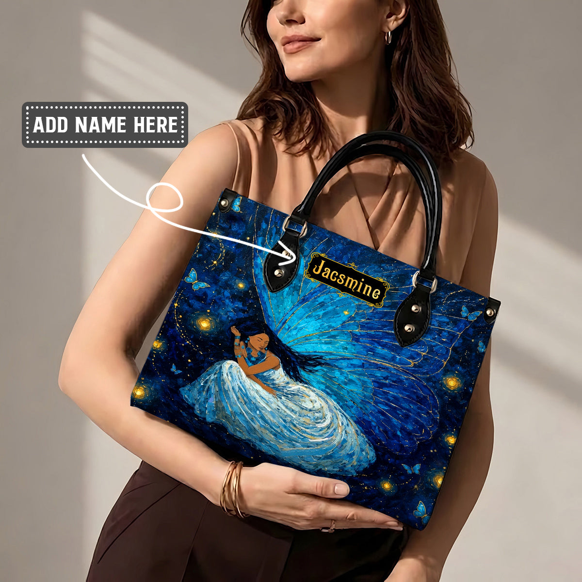 Azure Butterfly Woman Personalized Leather Bag
