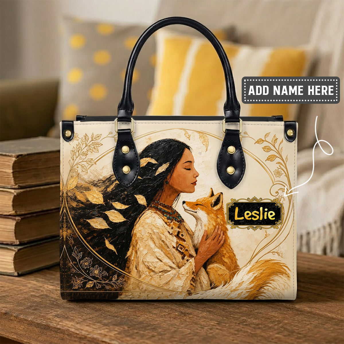 Whispering Fox Woman Personalized Leather Bag