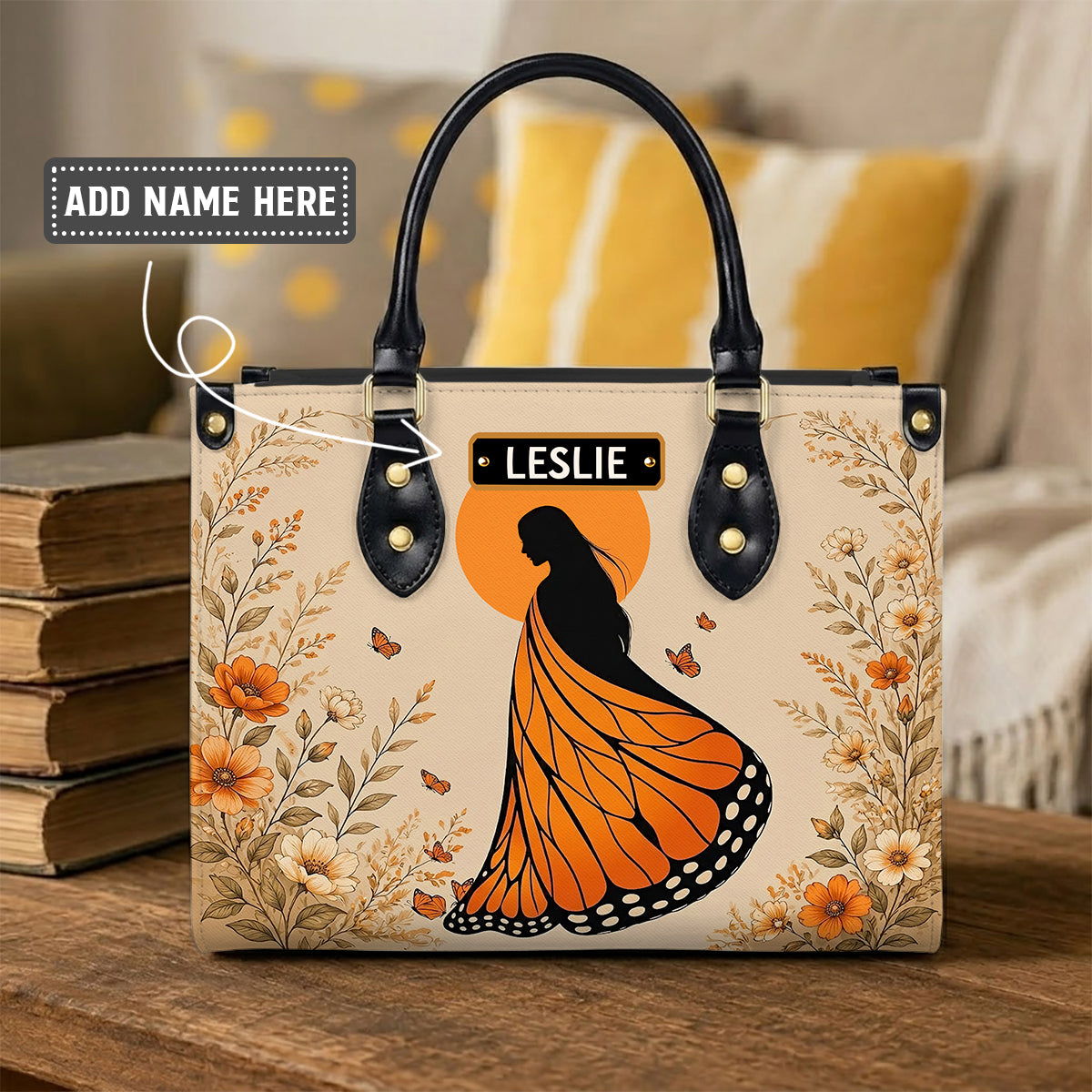 Amber Butterfly Woman Personalized Leather Bag