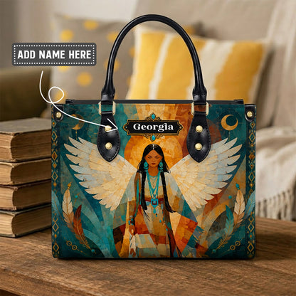 Radiant Feather Woman Personalized Leather Bag
