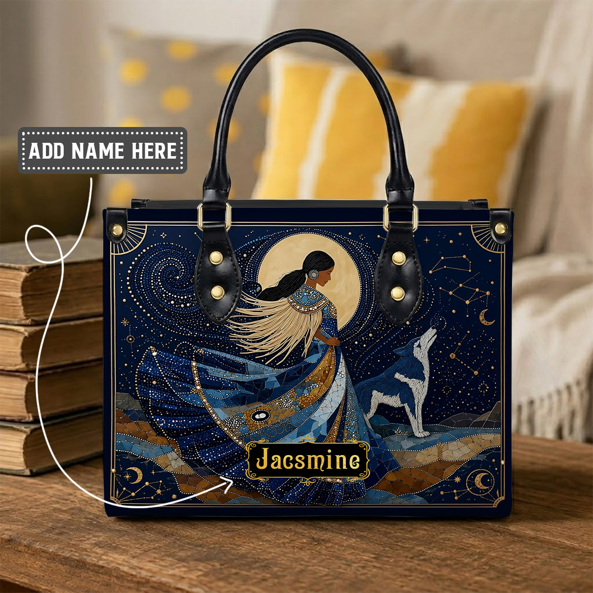 Lunar Wolf Guardian Personalized Leather Bag
