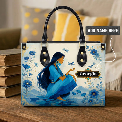 Blue Blossom Woman Personalized Leather Bag