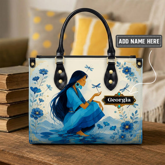 Blue Blossom Woman Personalized Leather Bag