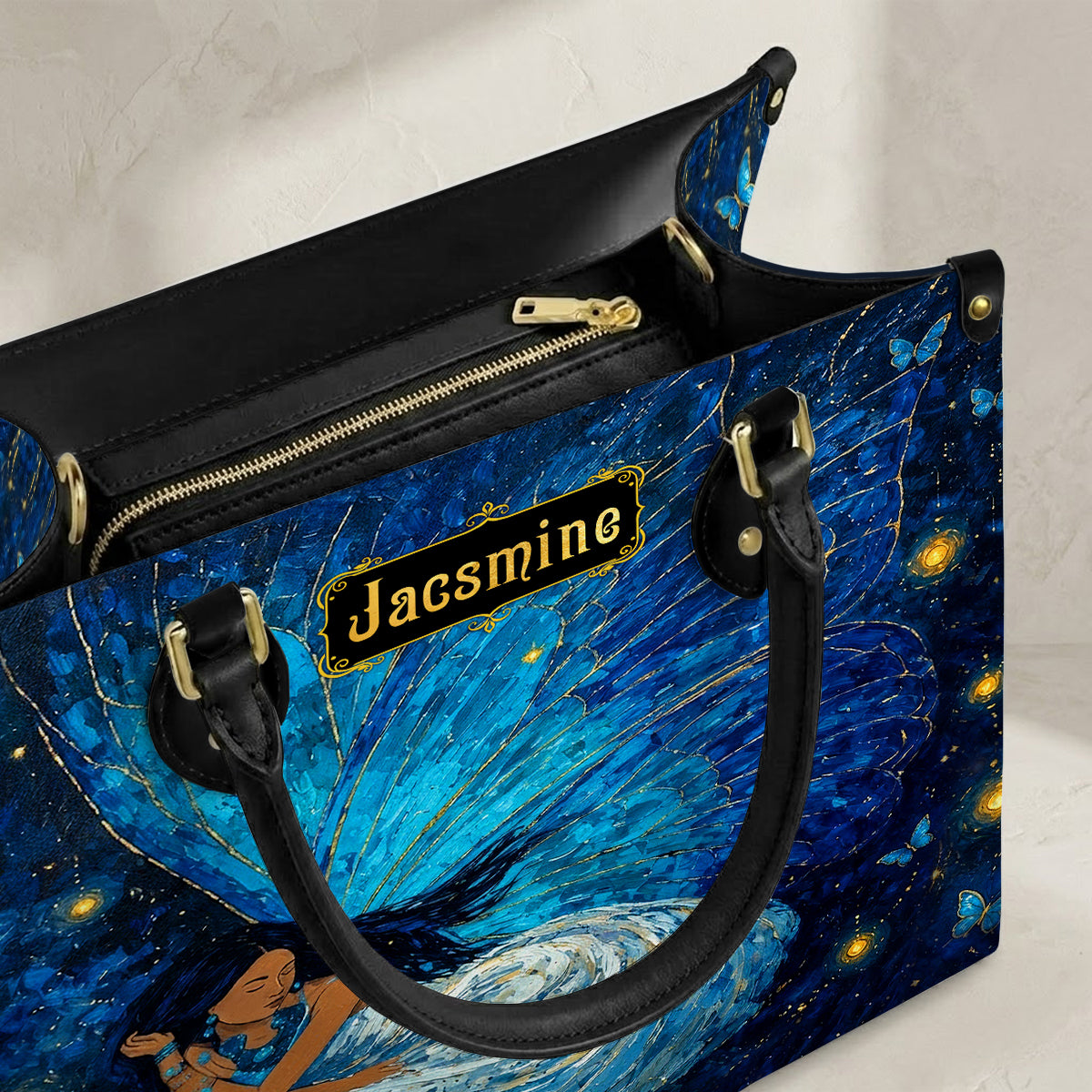 Azure Butterfly Woman Personalized Leather Bag
