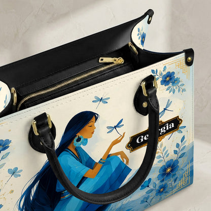 Blue Blossom Woman Personalized Leather Bag