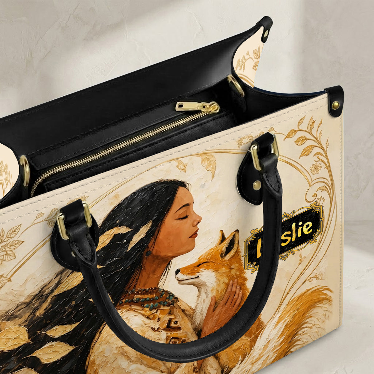 Whispering Fox Woman Personalized Leather Bag