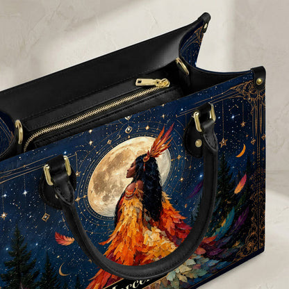 Moonlit Feather Grace Personalized Leather Bag