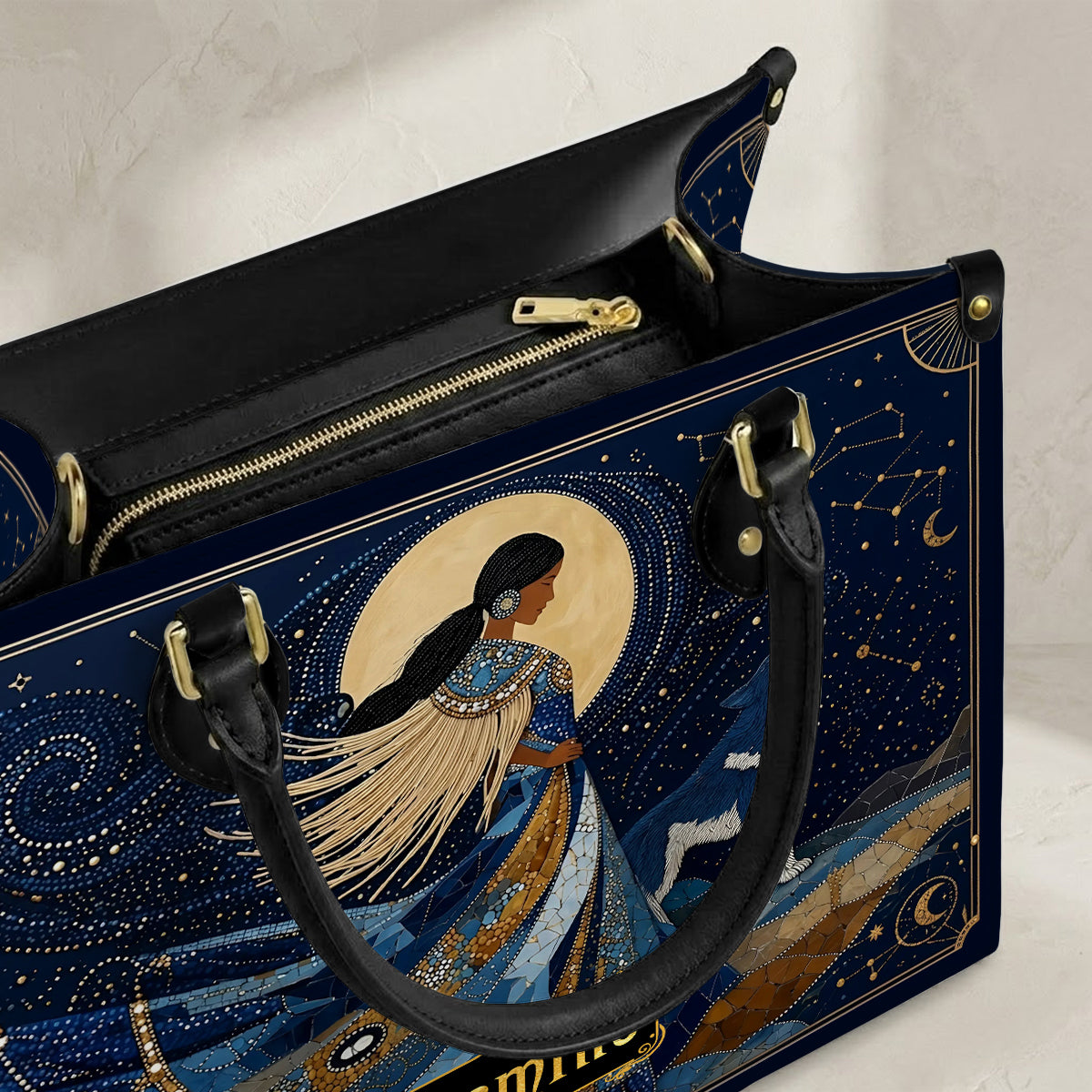 Lunar Wolf Guardian Personalized Leather Bag