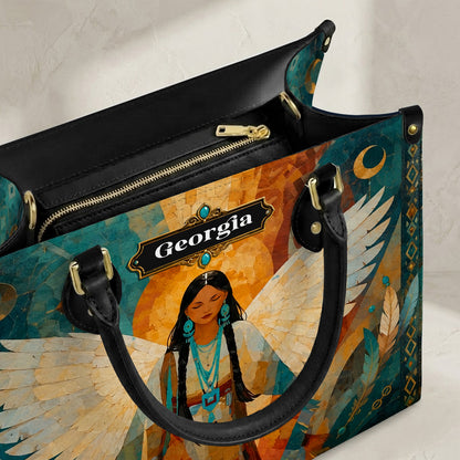 Radiant Feather Woman Personalized Leather Bag