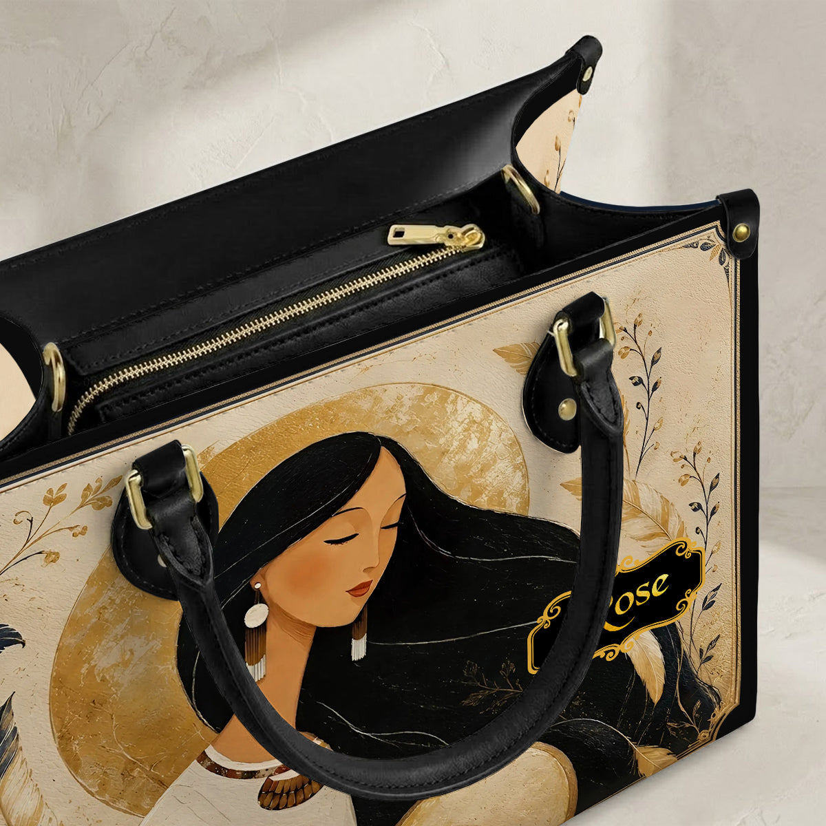 Golden Moon Maiden Personalized Leather Bag - Q1579