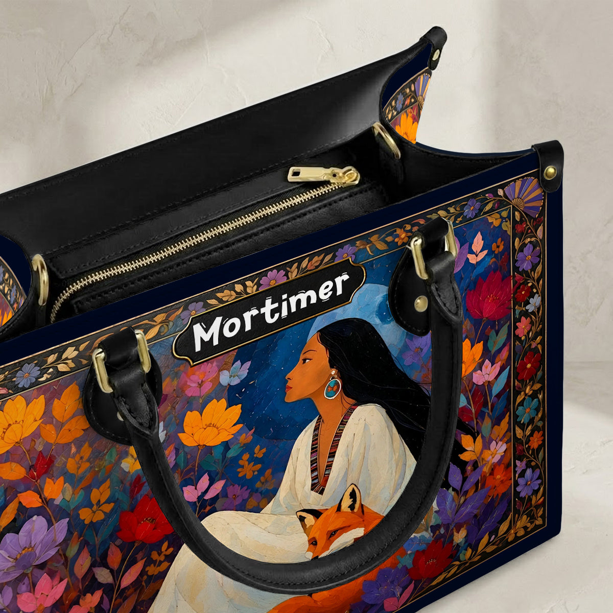 Autumn Fox Woman Personalized Leather Bag