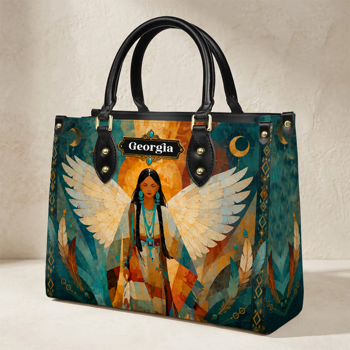 Radiant Feather Woman Personalized Leather Bag