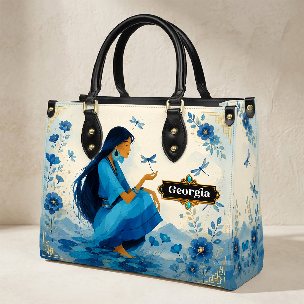 Blue Blossom Woman Personalized Leather Bag