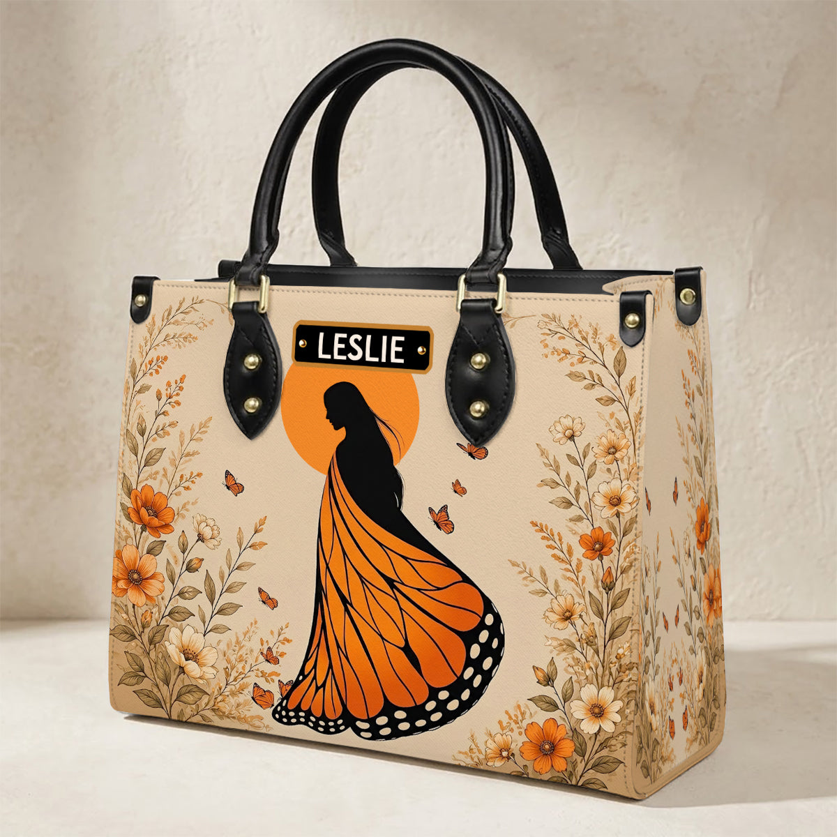 Amber Butterfly Woman Personalized Leather Bag
