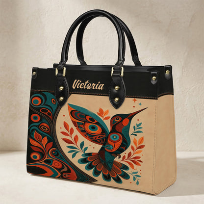 Hummingbird Ember Bloom Personalized Leather Bag