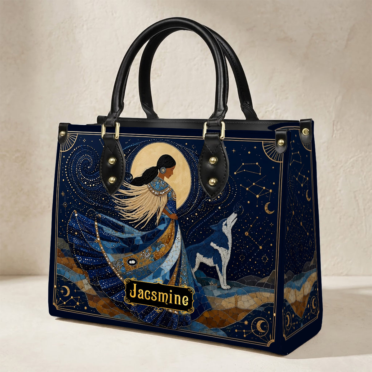 Lunar Wolf Guardian Personalized Leather Bag