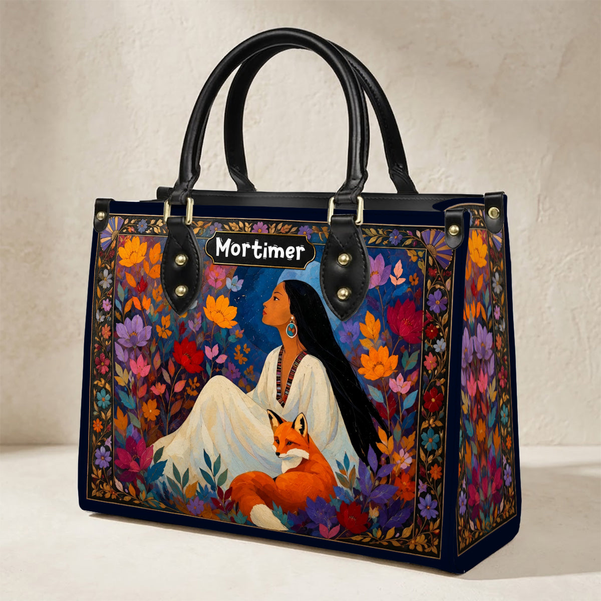Autumn Fox Woman Personalized Leather Bag
