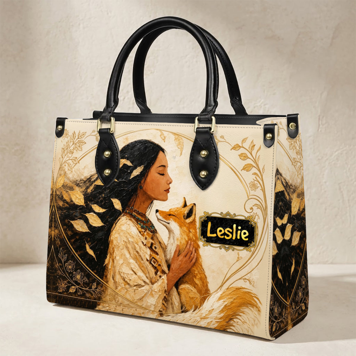 Whispering Fox Woman Personalized Leather Bag
