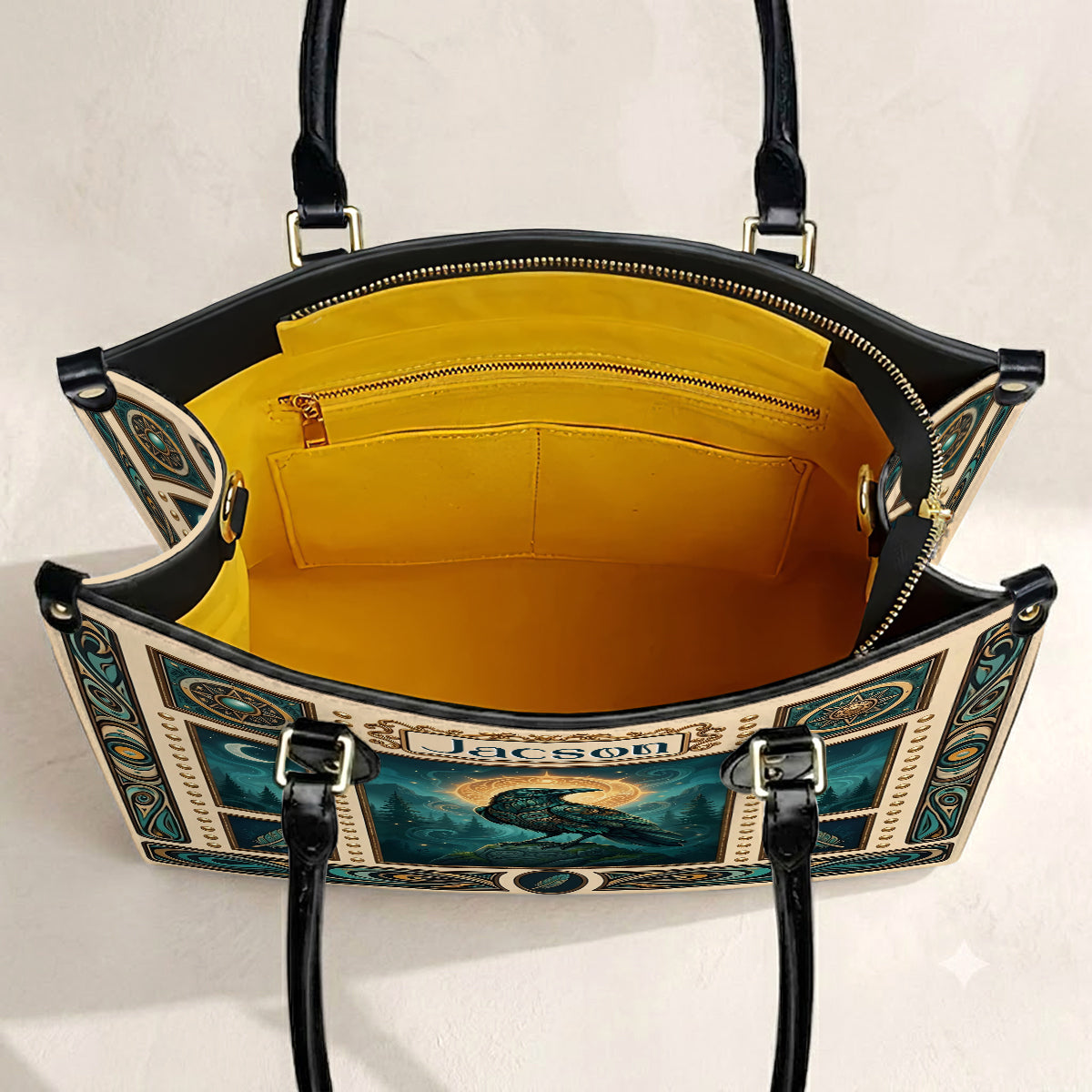 Native Raven Pattern Leather Bag