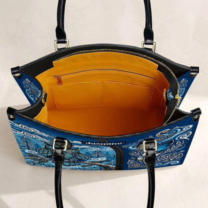 Azure Owl Spirit Personalized Leather Bag