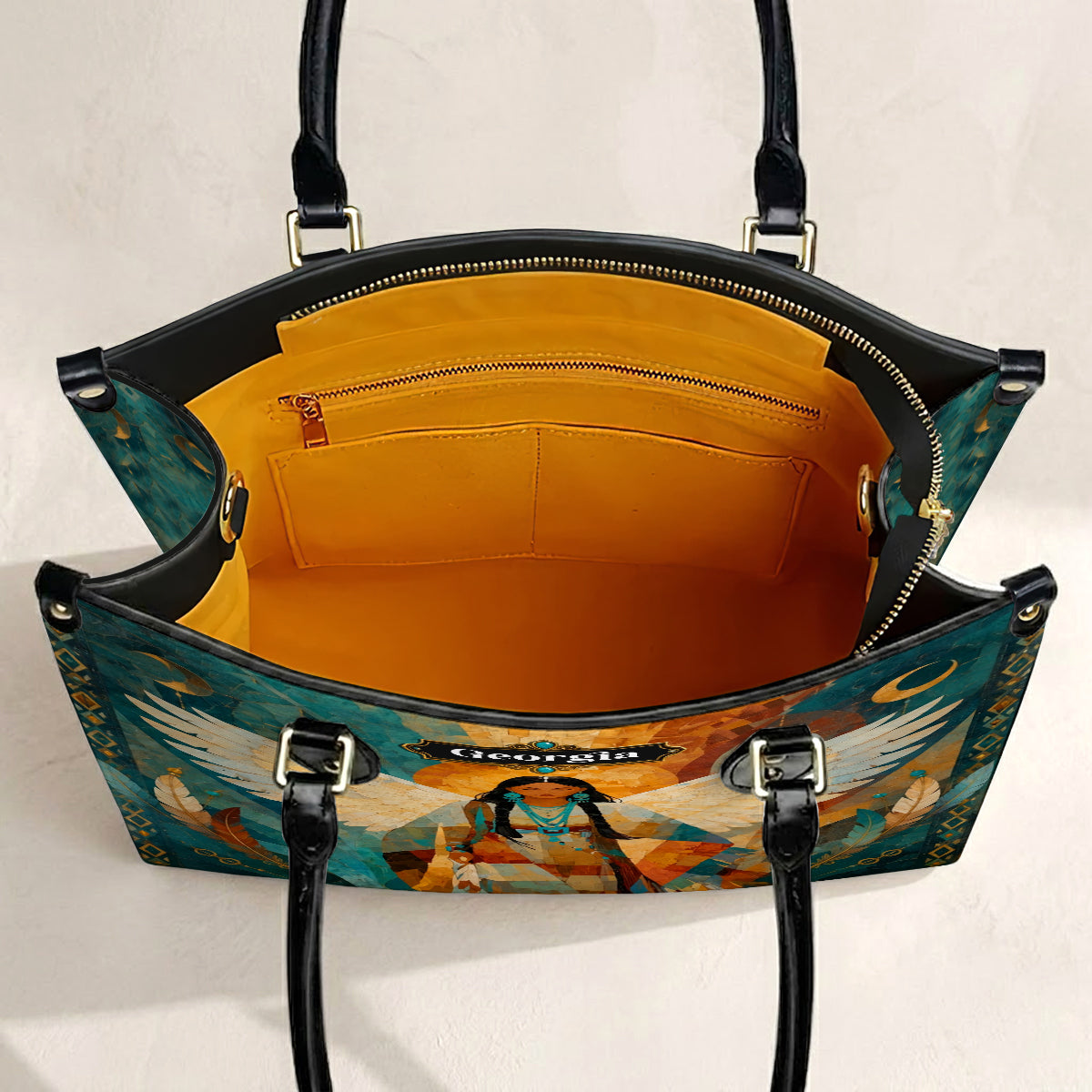 Radiant Feather Woman Personalized Leather Bag