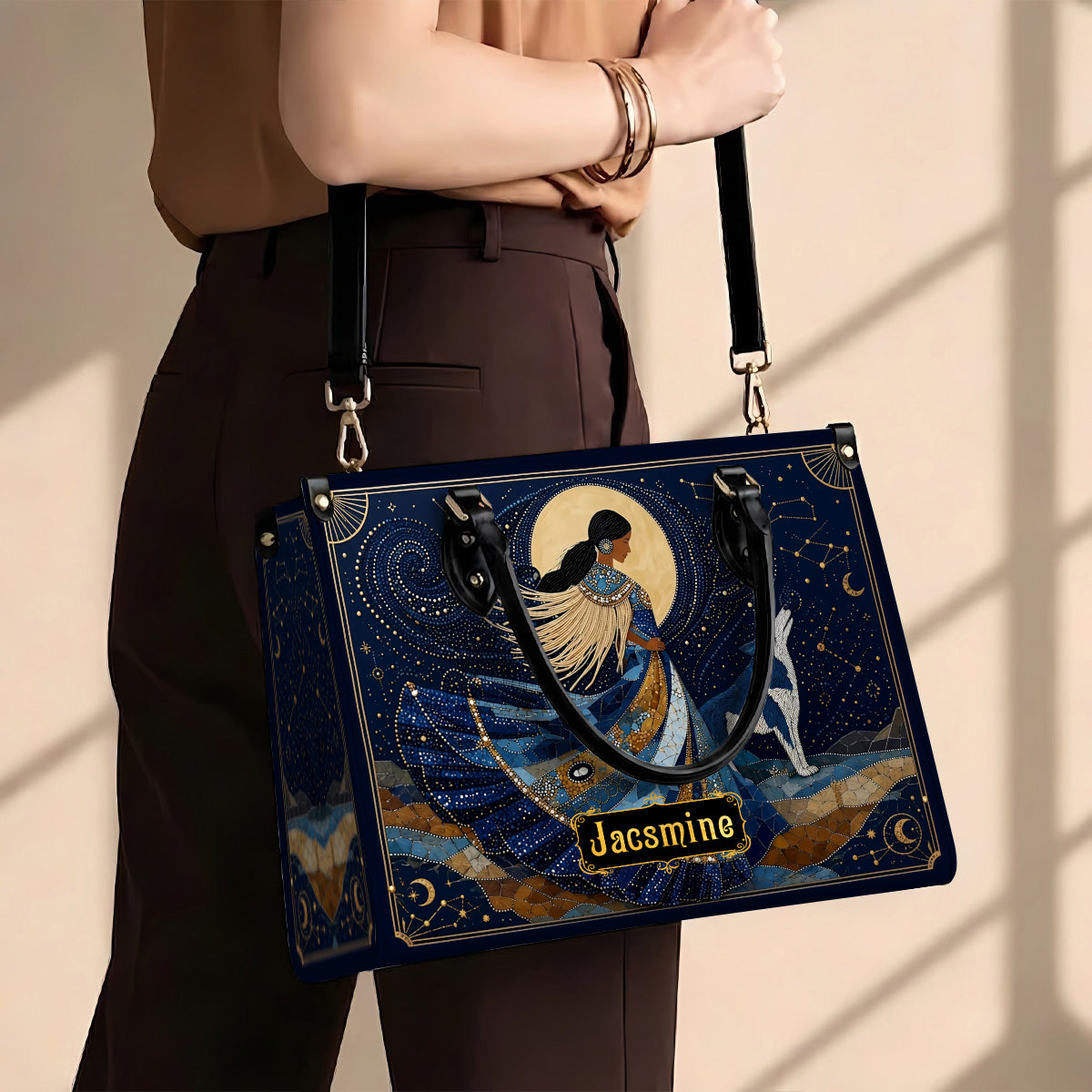 Lunar Wolf Guardian Personalized Leather Bag