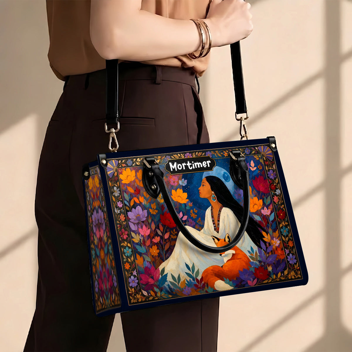 Autumn Fox Woman Personalized Leather Bag