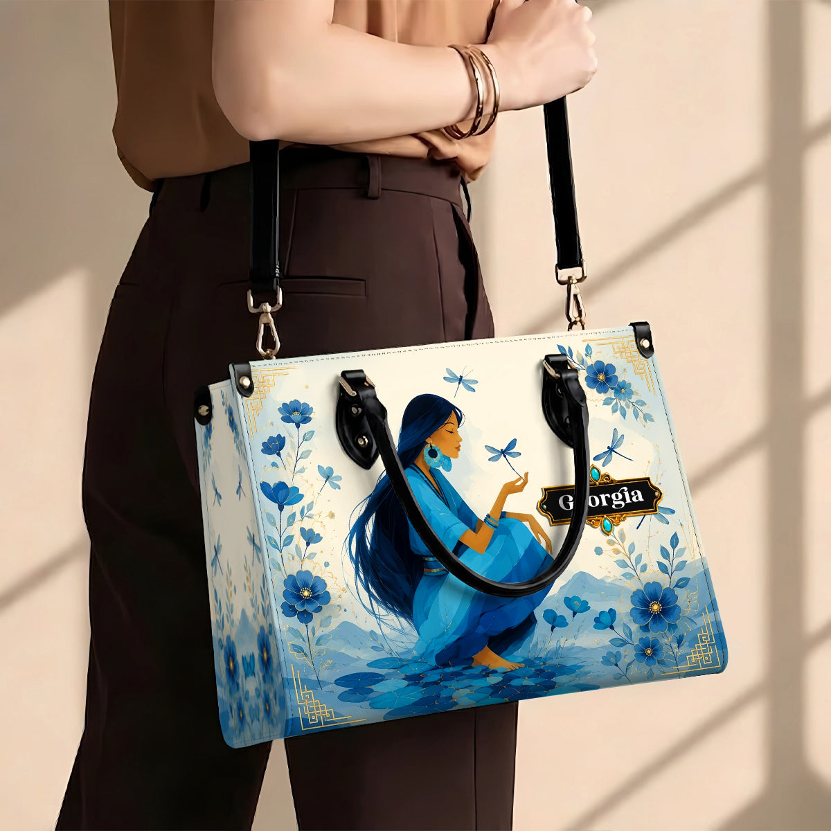 Blue Blossom Woman Personalized Leather Bag