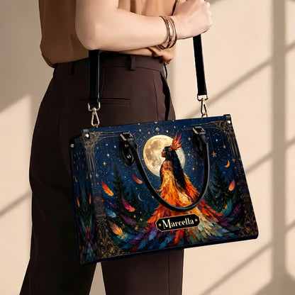 Moonlit Feather Grace Personalized Leather Bag