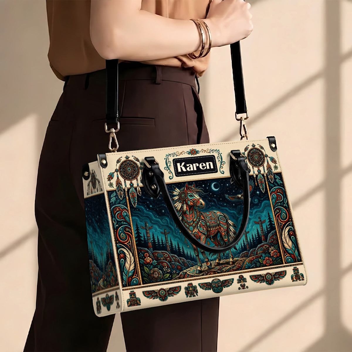 Moonlit Horse Legacy Personalized Leather Bag - Q1579