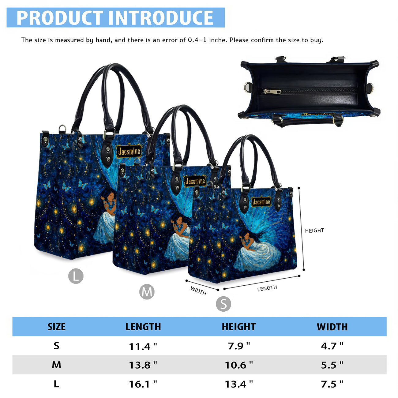 Azure Butterfly Woman Personalized Leather Bag