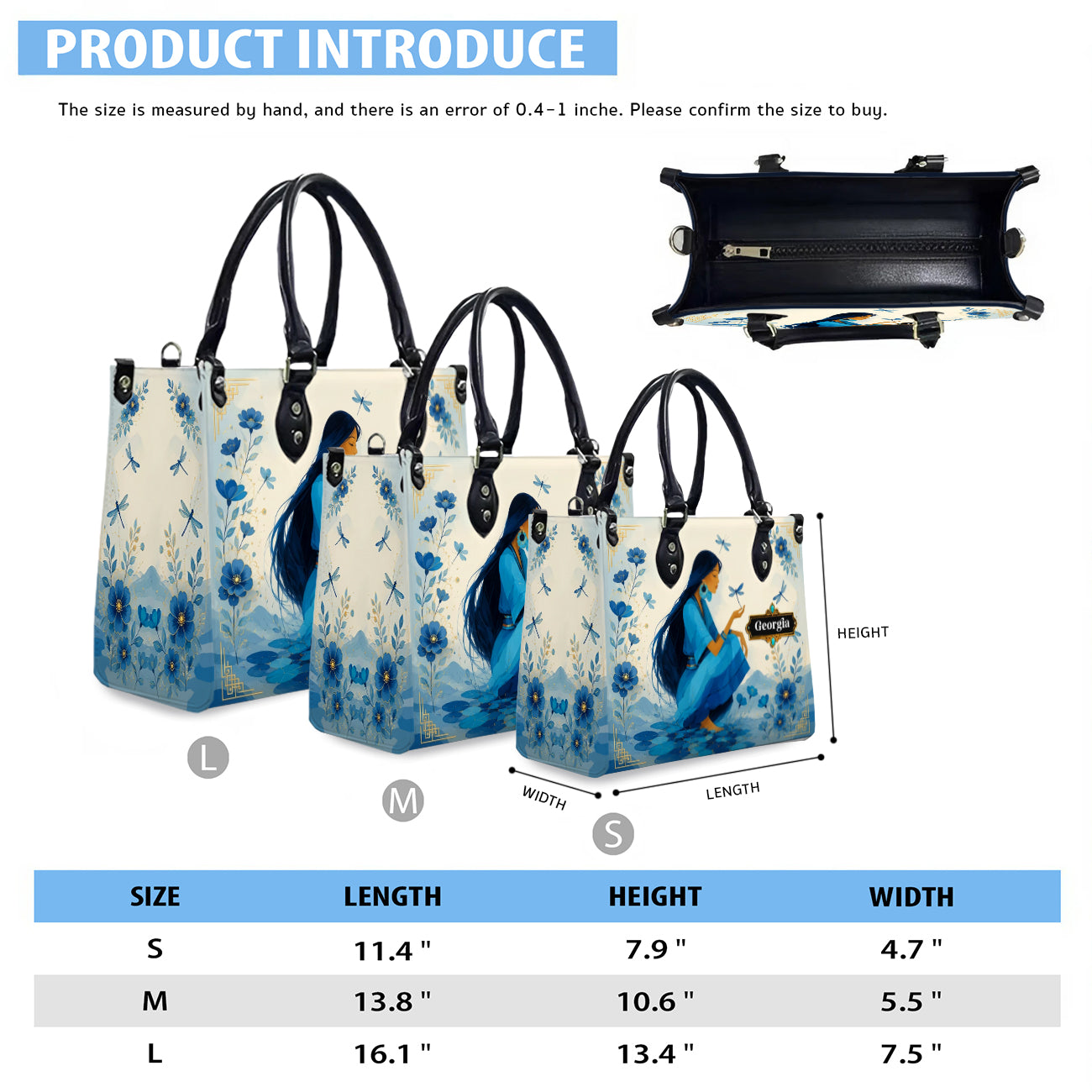 Blue Blossom Woman Personalized Leather Bag