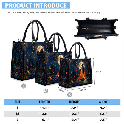Moonlit Feather Grace Personalized Leather Bag