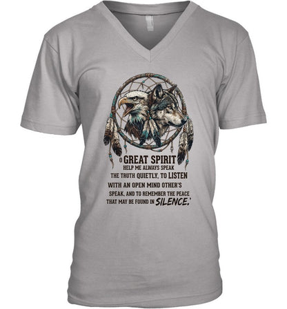 GREAT SPIRIT HELP ME ALWAYS SPEAK THE TRUTH QUIETLY, TO LISTEN WITH AN OPEN MIND OTHER'S SPEAK. AND TO REMEMBER THE PEACE THAT MAY BE FOUND IN SILENCE.