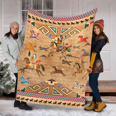 Native American Horses Art Blanket