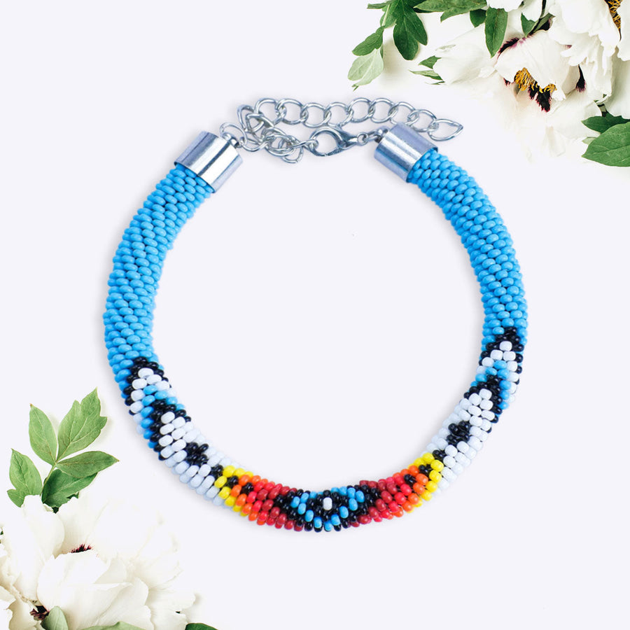 SALE 50% OFF - Dark Blue Eye Beaded Handmade Bracelet