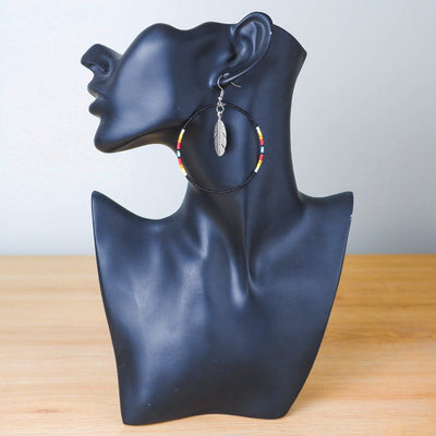 SALE 50% OFF - Blue Black Round Pattern Beaded Handmade Hoop Earrings For Women