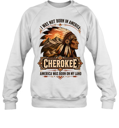 I WAS NOT BORN IN AMERICA.  CHEROKEE AMERICA WAS BORN ON MY LAND