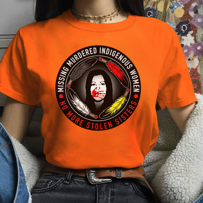 MMIW - Missing Murdered Indigenous Women No More Stolen Sisters Feather Color Red Hand Women Shirt