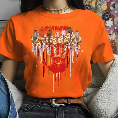 MMIW - Women Red Hand Together Feather Heart Shirt