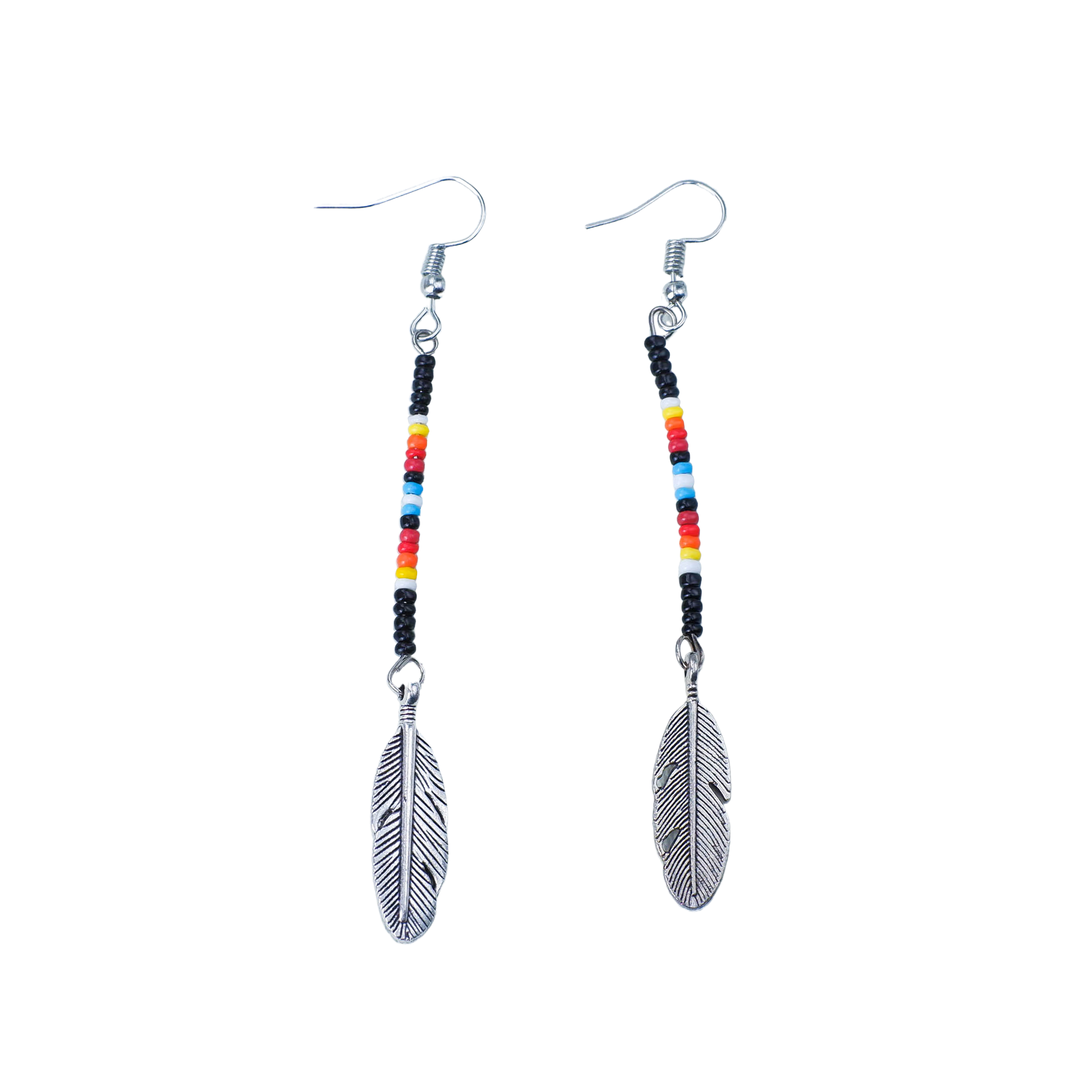 SALE 50 OFF Black Stick with Metal Feather Beaded Handmade Earrings Native Heritage Store