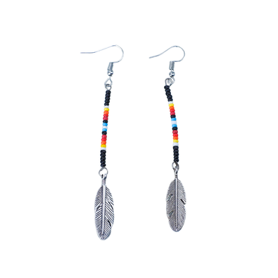 SALE 50% OFF - Black Stick with Metal Feather Beaded Handmade Earrings For Women