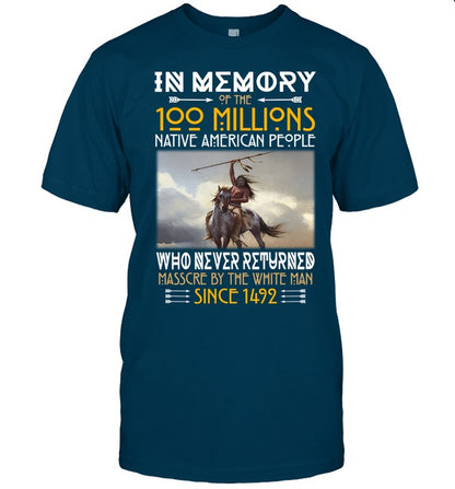 IN ΜΕΜORY OF THE 100 MILLIONS NATIVE AMERICAN PEOPLE WHO NEVER RETURNED MASSCRE BY THE WHITE MAN SINCE 1492
