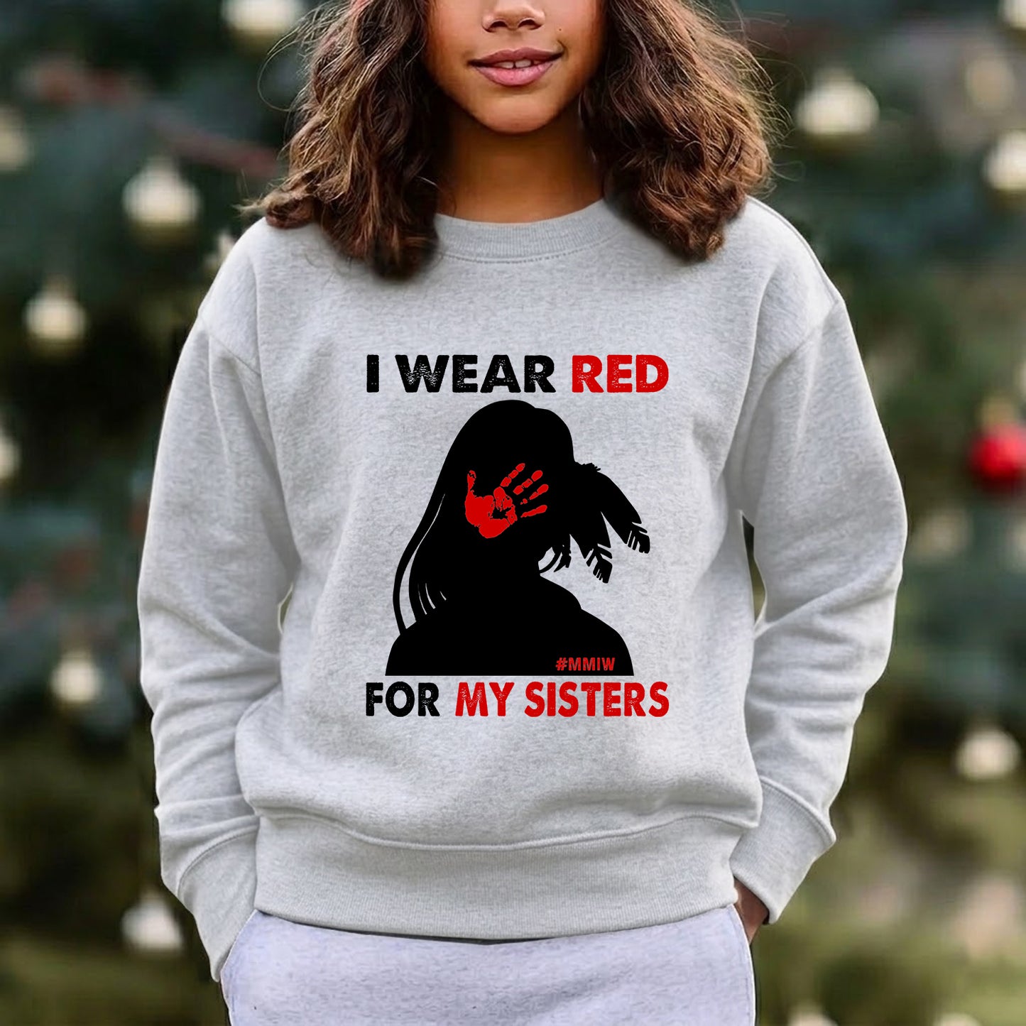 MMIW I Wear Red For My Sister, No More Stolen Sisters Red Hand Unisex T-Shirt/Hoodie/Sweatshirt