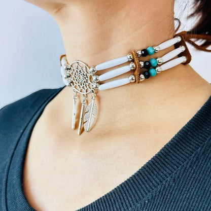 SALE OFF 50% - Native Buffalo Bone Bead Choker Tribal Jewelry