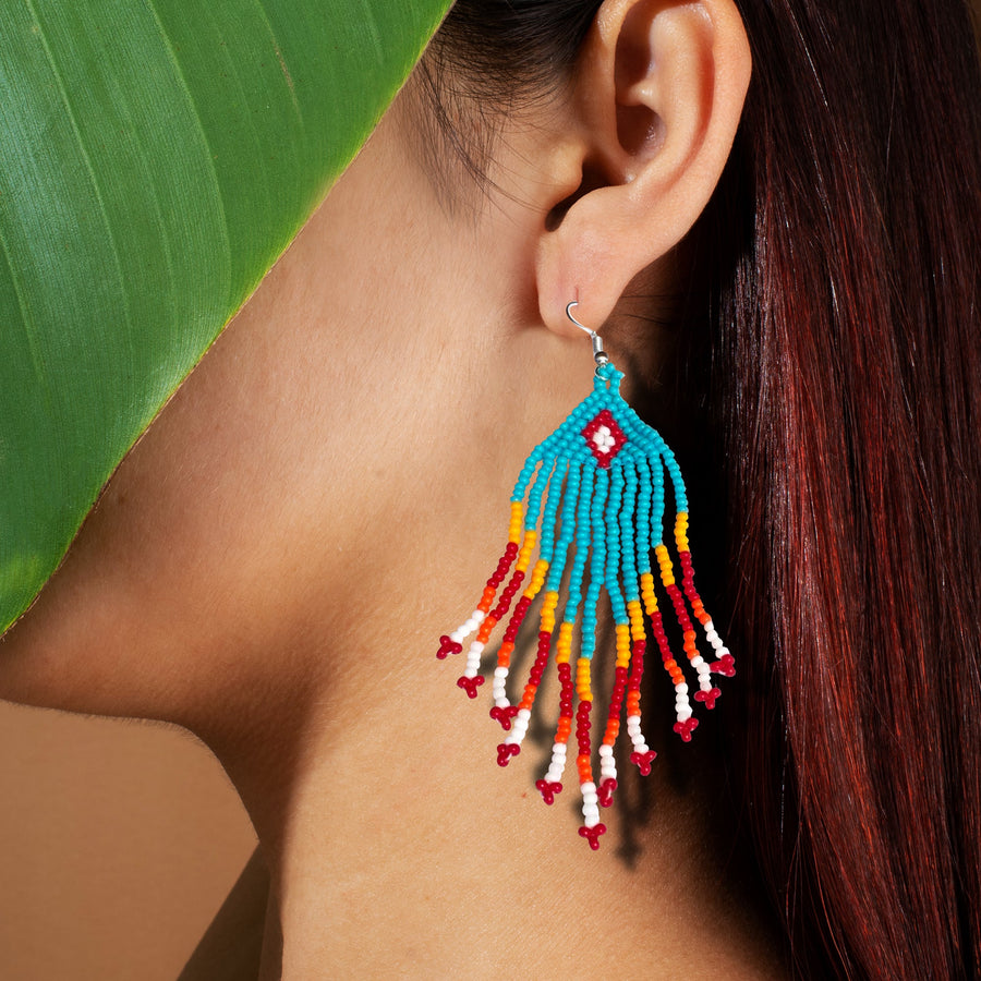 SALE 50% OFF - Turquoise Blue Orange Chandelier Beaded Handmade Earrings For Women