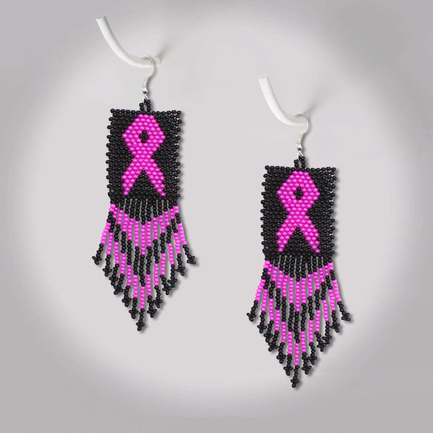 SALE 50% OFF - Black Pink Breast Cancer Awareness Beaded Handmade Earrings For Women