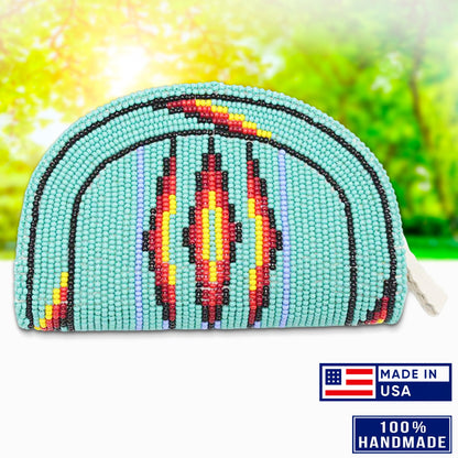 SALE 50% OFF - Native Inspired Ethnic Style Sea Green Seed Bead Beaded Coin Purse IBL