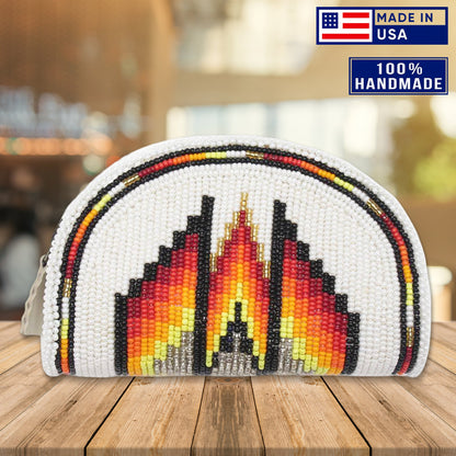 SALE 50% OFF - Native Inspired Ethnic Style White Fire Seed Bead Beaded Coin Purse IBL