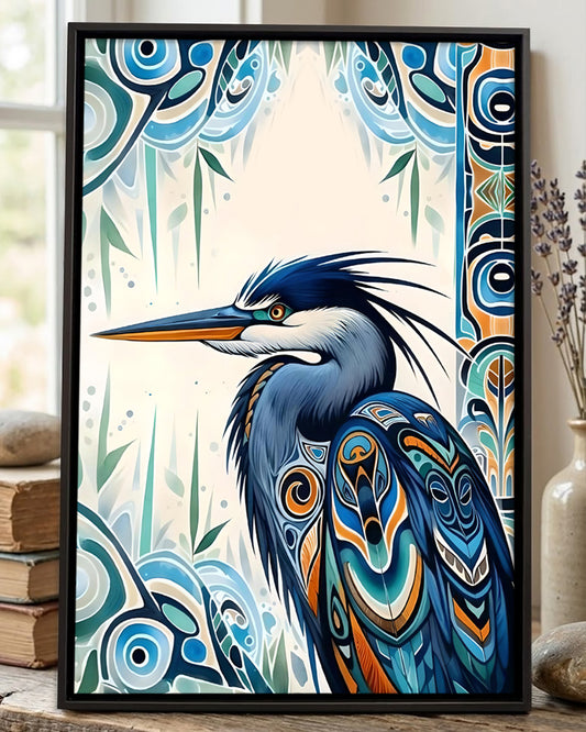 Native Heron Art Poster - Canvas